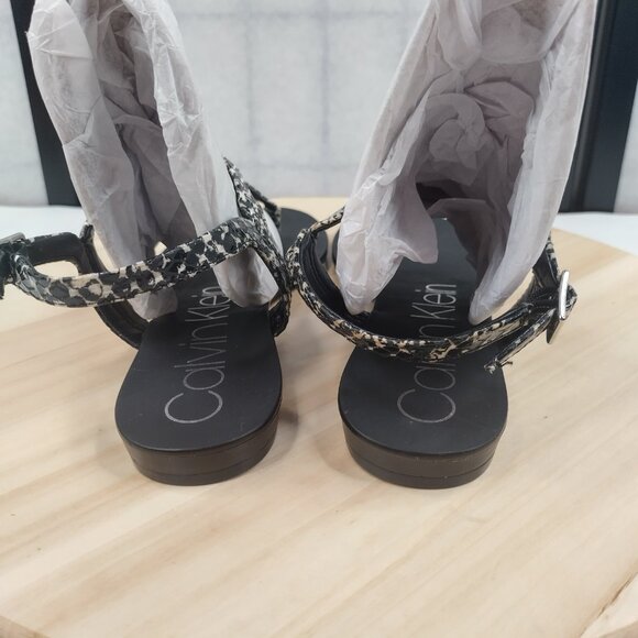 Calvin Klein Samira Snakeskin Black Strappy Silver Accent Sandals Women US 8 - Picture 7 of 13